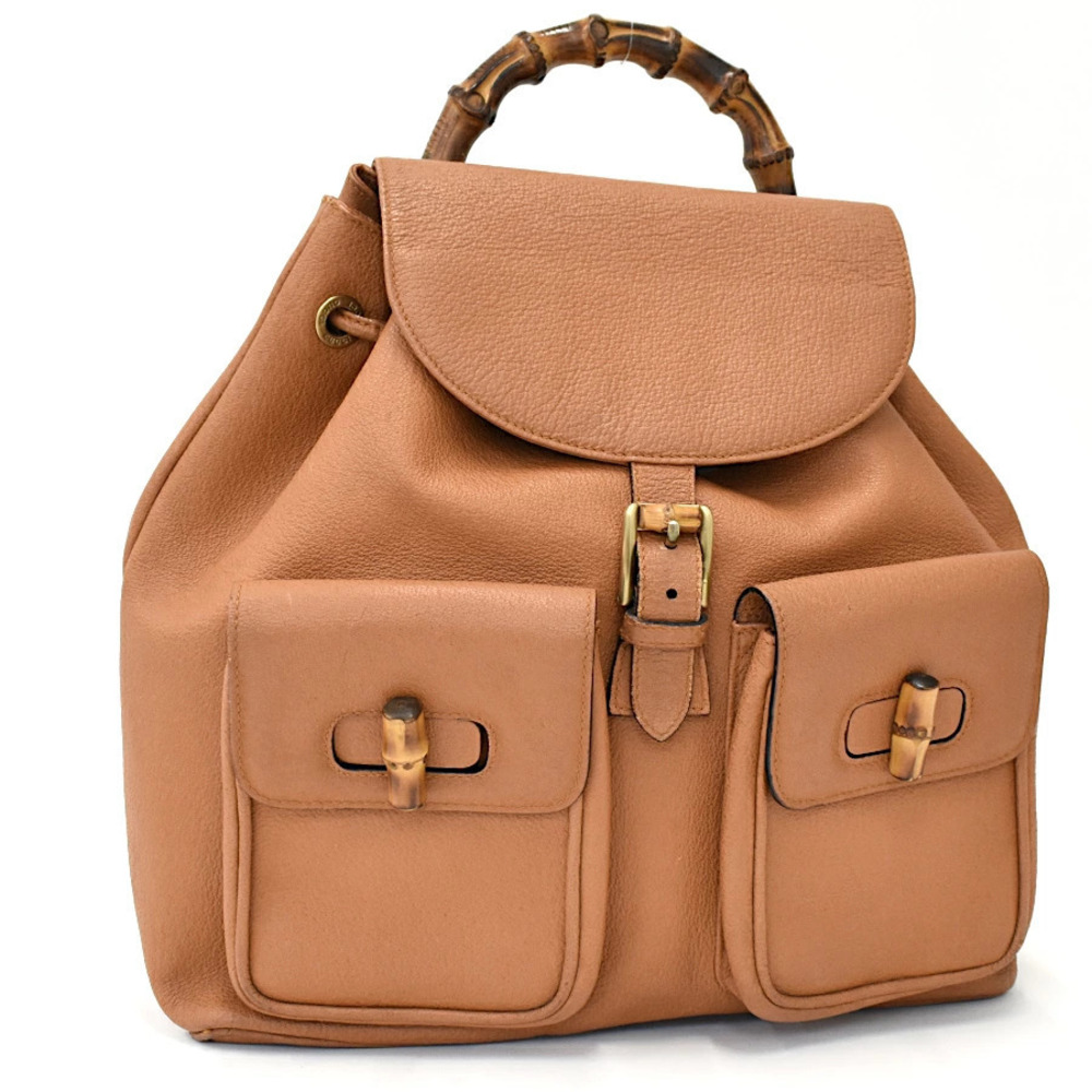 Gucci Backpack Rucksack Daybag Bamboo Leather Brown